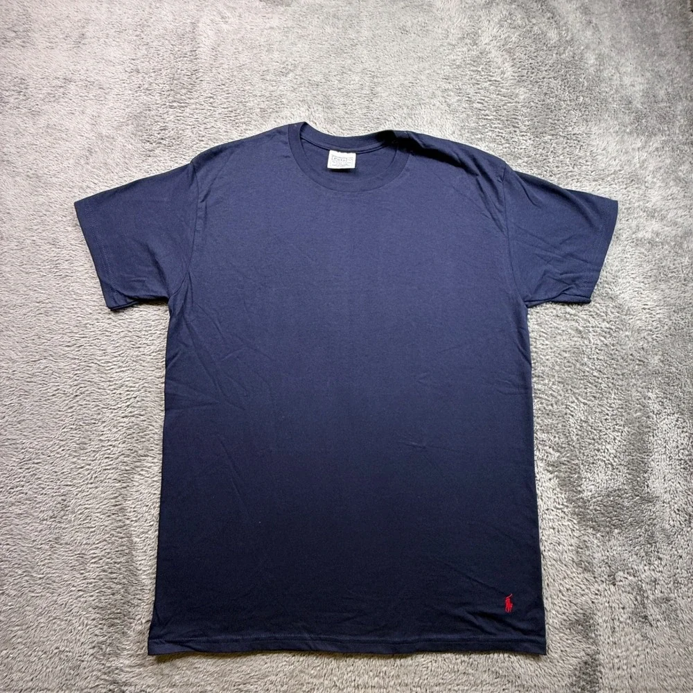Vintage Polo Ralph Lauren Crew Neck Shirt Men L Navy Blue Combed Cotton Red Pony